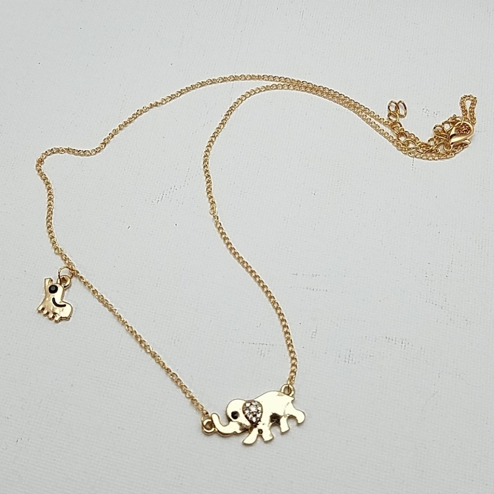 Elephant Rhinestone & Gold Tone 16" Necklace